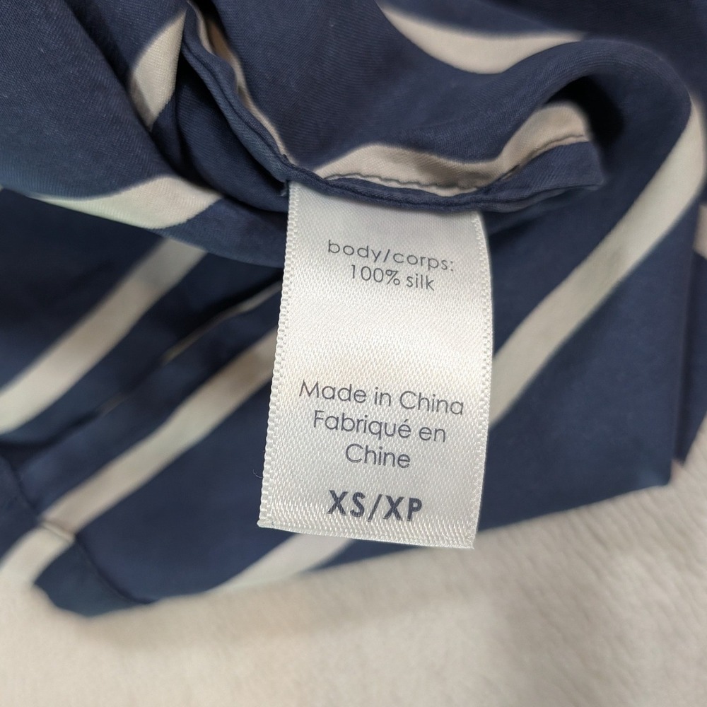Eberjey 100% Silk Pajama Set Womens XS Navy White Stripe Long Sleeve PJ - Picture 12 of 13